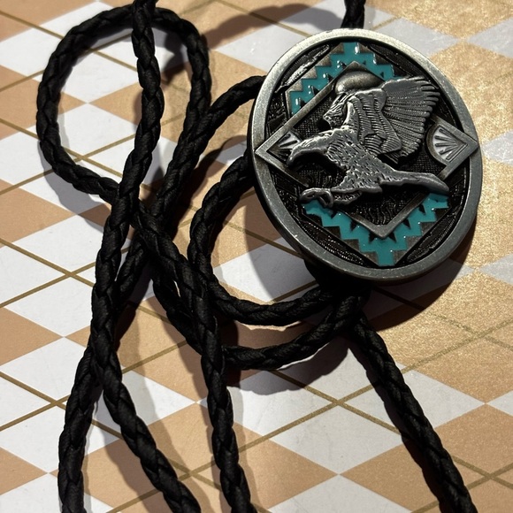 Dragon Design vintage style Bolo Tie with Turquoise Accent - Picture 9 of 12